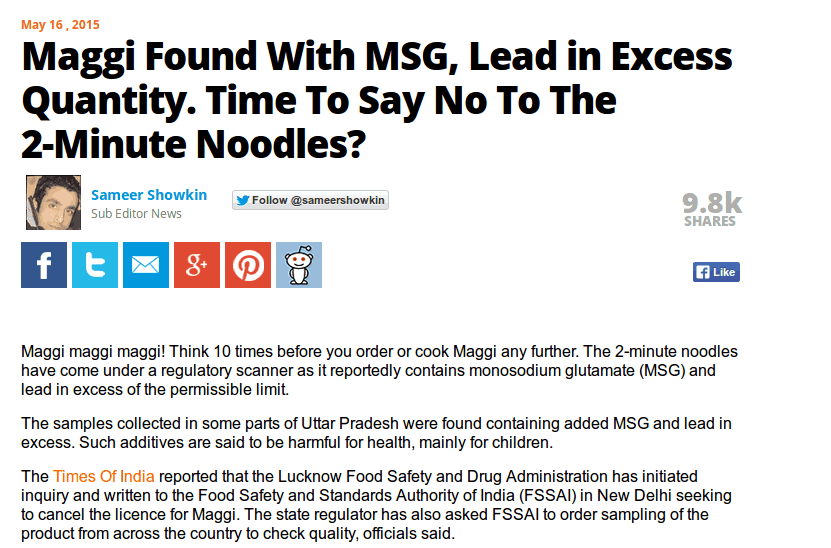 Maggi  Ban During Taurus Affliction in 2015